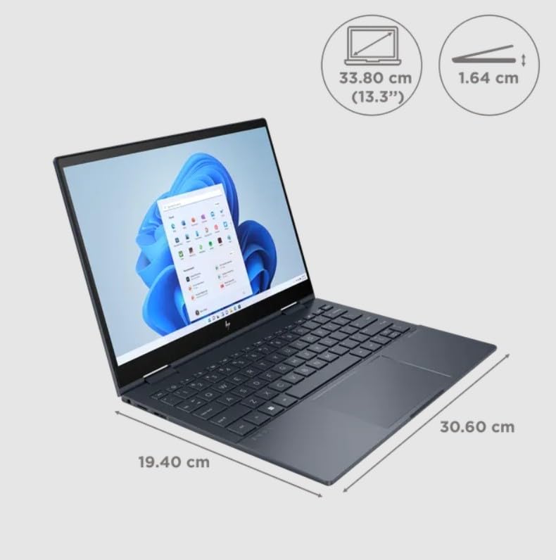 HP Envy x360, 12th Gen Intel Core i5-1230U Laptop, (8GB LPDDR4x, 512GB SSD) IPS,Micro-Edge, 400 nits, 13.3''/33.8cm, WUXGA, Win11,Office21, Space Blue,1.34Kg, Iris Xe Graphics, Backlit, B&O, bf0078TU