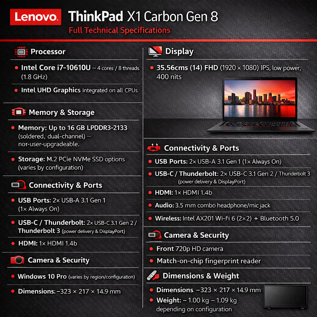 Lenovo Thinkpad X1 Carbon Series Gen 8 (Intel Core i7 10th Gen 14 Inch)