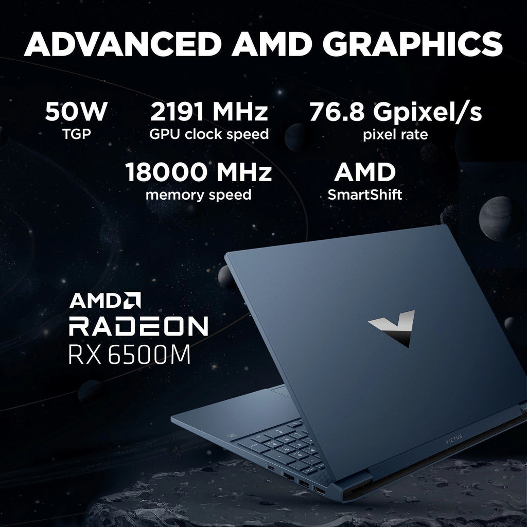 HP Victus gaming AMD Ryzen 5 Hexa Core 5600H - (8 GB/512 GB SSD/Windows 11 Home/4 GB Graphics/AMD Radeon RX 6500M/60 Hz) 15-fb0147AX Gaming Laptop (15.6 Inch, Performance Blue, 2.37 kg)